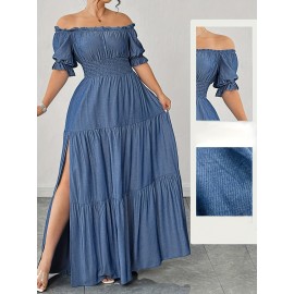 [Plus Size Elegant Party Dress] Elegant Plus Size Women's Off-the-Shoulder/One-Shoulder Party Dress | Formal/Evening Gown, Machine Washable Non-See-Through Fabric, Flared Hem Maxi Dress for Formal Events, Galas, Everyday Evening Outfits YZ302