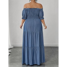 [Plus Size Elegant Party Dress] Elegant Plus Size Women's Off-the-Shoulder/One-Shoulder Party Dress | Formal/Evening Gown, Machine Washable Non-See-Through Fabric, Flared Hem Maxi Dress for Formal Events, Galas, Everyday Evening Outfits YZ302