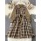 [Elegant Plaid Dress] Plus Size Elegant Women's Plaid Long Sleeve Dress | Brown & Beige Checkered Pattern, Contrast Collar, Button-Up Front, Flowy A-Line Silhouette - Perfect for Spring/Fall Casual or Formal Occasions, Polyester Fabric
