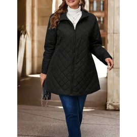 Plus Size, Women's Plus Size Winter Coat - Elegant Long Jacket with Pockets, Machine Washable Cold Weather Outerwear, Formal & Everyday Chic Outer Jacket for Women, Cold Weather Apparel, Nonstretch Fabric, Durable Construction