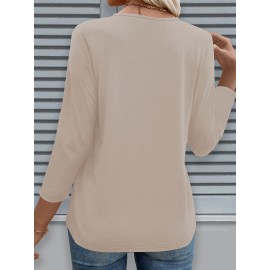 [Casual V-Neck T-Shirt] Comfortable Women's Casual V-Neck 3/4 Sleeve T-Shirt | 