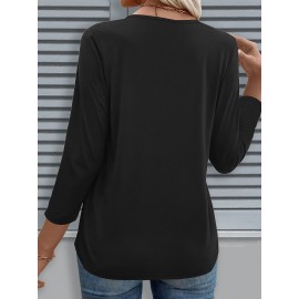 [Casual V-Neck T-Shirt] Comfortable Women's Casual V-Neck 3/4 Sleeve T-Shirt | 