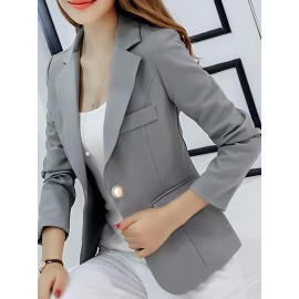 [Elegant Blazer] Elegant Light Grey Women's X-Silhouette Blazer | Machine Washable Regular Fit Long Sleeve Jacket for Spring Summer Fall, Office & Casual Wear, Structured Design, Single-Button Notch Lapel