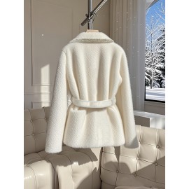 Turn- collar long-sleeve tweed jacket, Women's suit coat