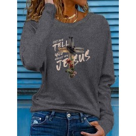 Floral Cross Print Women's Long Sleeve Crew Neck T-Shirt - 