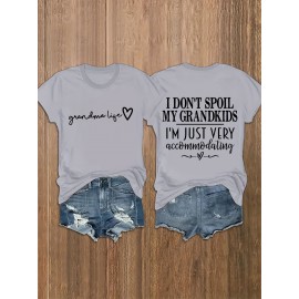 Summer Women's Letter Print Front and Back Fashion Short Sleeve T-Shirt, Comfortable Breathable Fabric, Casual Sporty Style, Suitable for Spring and Summer